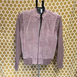 Vtg Y2K Sheplers Light Purple Suede Leather Western Bomber Moto Jacket Large